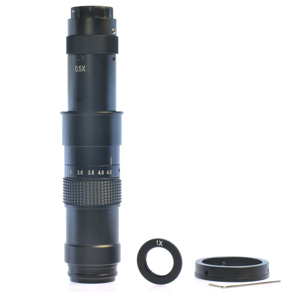 Microscope Camera Zoom Lens C-Mount 0.7X-4.5X Industrial Microscope Objective Lens 1X Barlow 0.5X Adaptor HY-300X